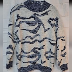 Vintage Weathered Blues 1/4 Sleeve Acrylic Geometric Pattern Sweater  S Unisex